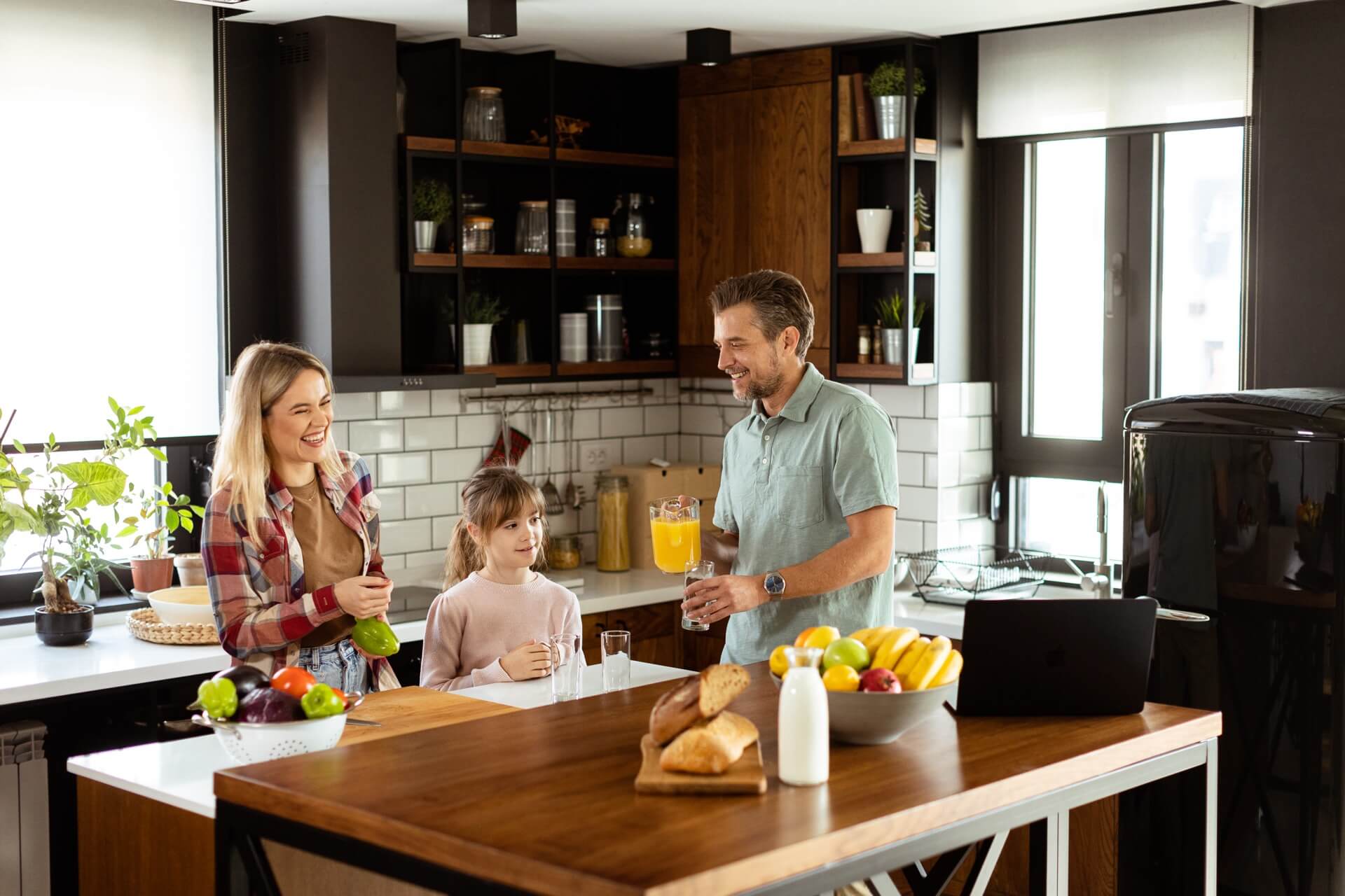 A newly remodeled kitchen in Harrisburg PA with a family in it